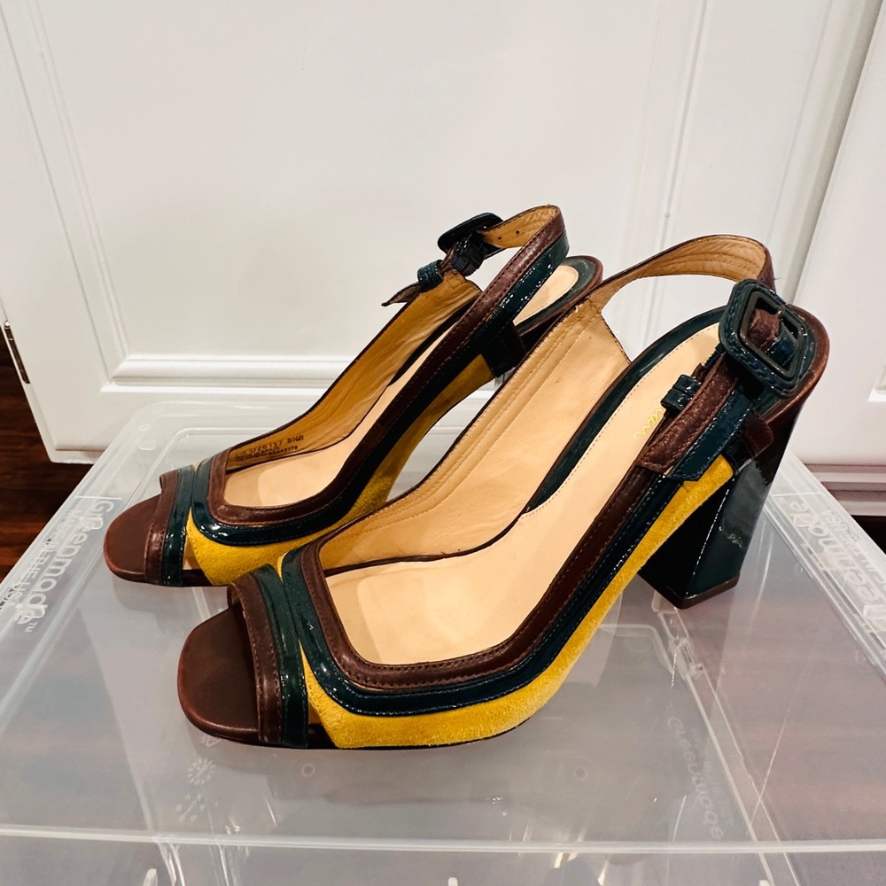 Cole Haan x Nike Air Celeste Blue/Yellow Leather Colorblock Peep Toe Heels 8.5B